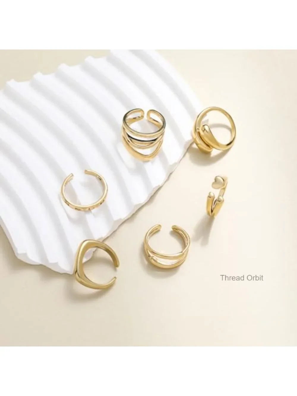 6PCS Dome Chunky Gold Rings Set, 14K Gold Plated Braided Twisted Stackable